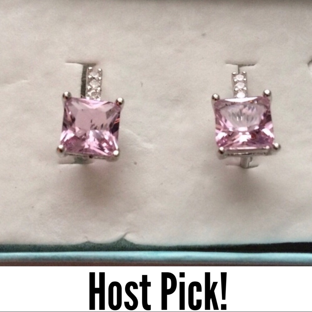 Princess Cut Pink Amethyst Earrings
